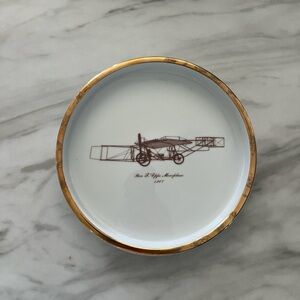Vintage Aircraft Design Plate with Gold Rim